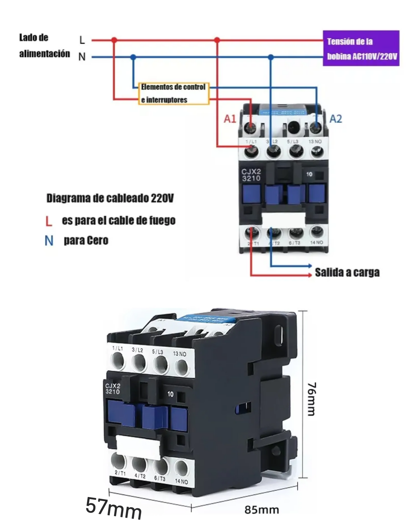 Contactor electrico AC Trifasico 32A | Contactor 110V CJX2-3210 110V AC