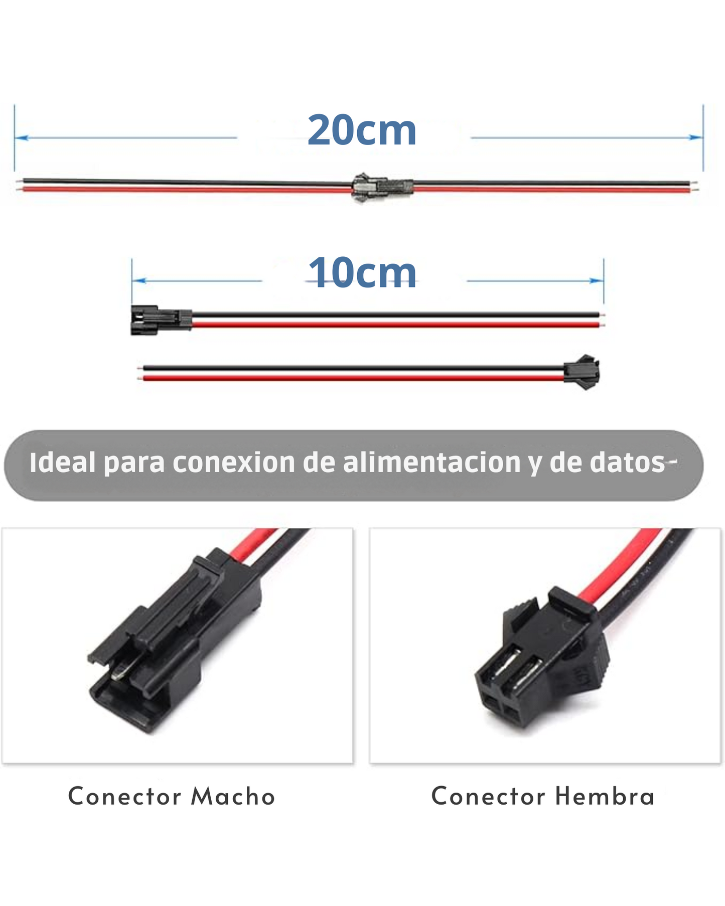 Arnes Conector 2 Pines Macho Hembra Universal 2.54 JST