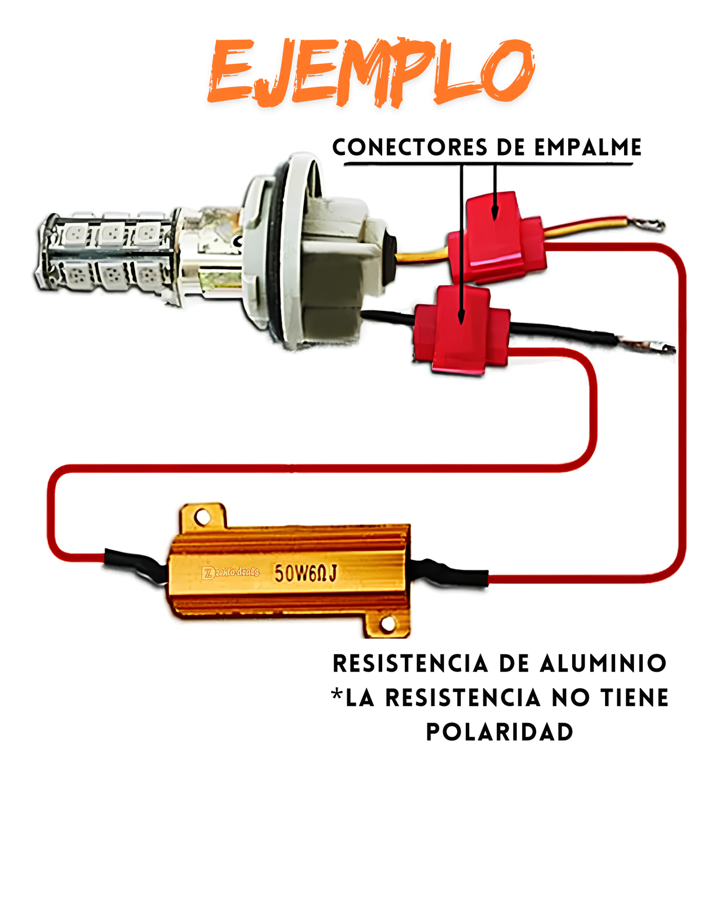 Par de resistencias para foco LED Canbus | Resistencia para error de foco LED en coche | Resistencia de potencia de aluminio 6 ohms 50W