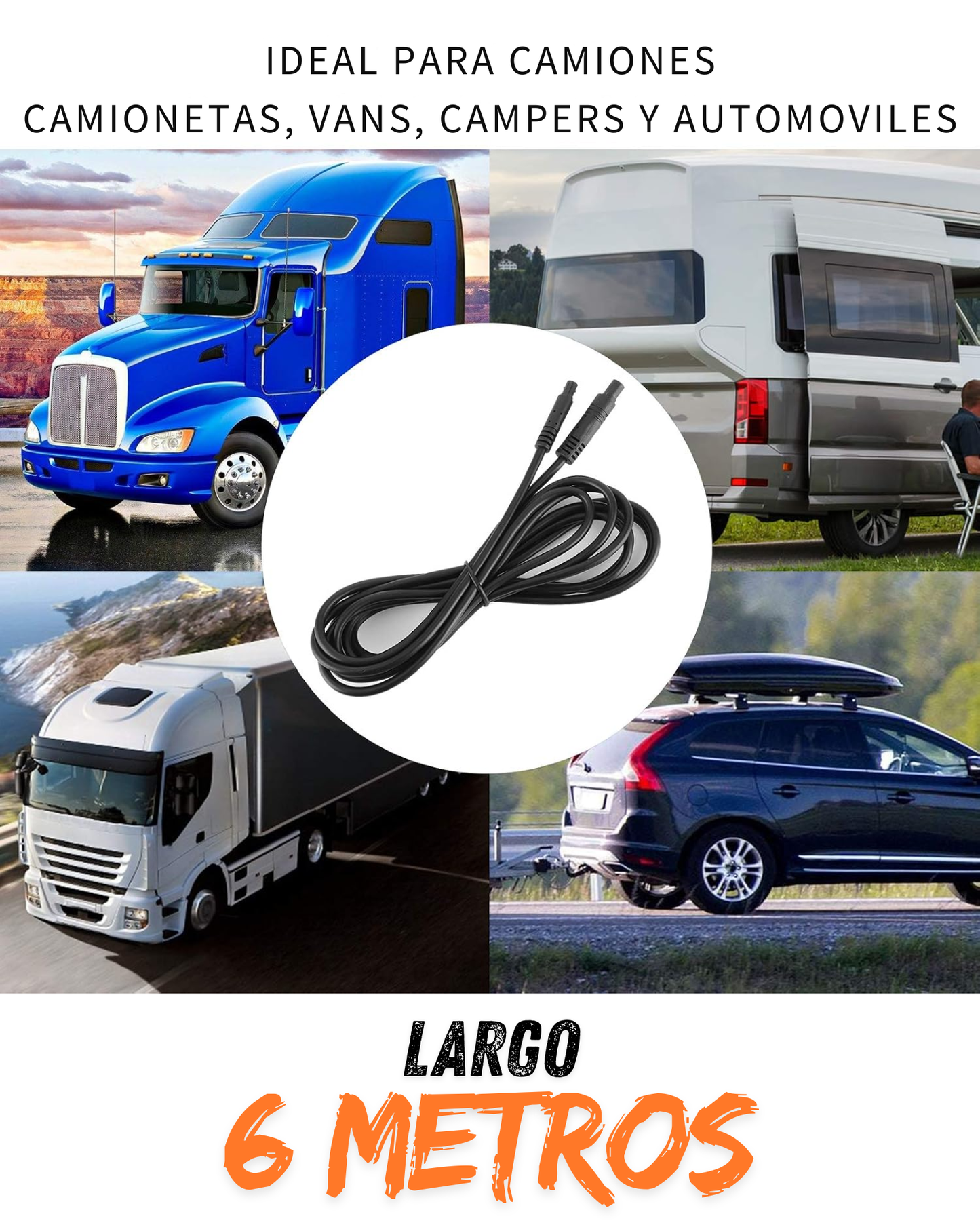 Cable para camara de reversa de 5 pines 6 metros | Extension 5 pines mini plug macho - hembra