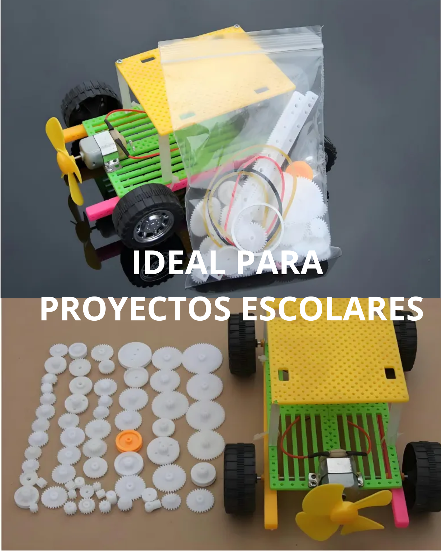 Kit engranes poleas pinones y cremalleras uso escolar | 75 piezas