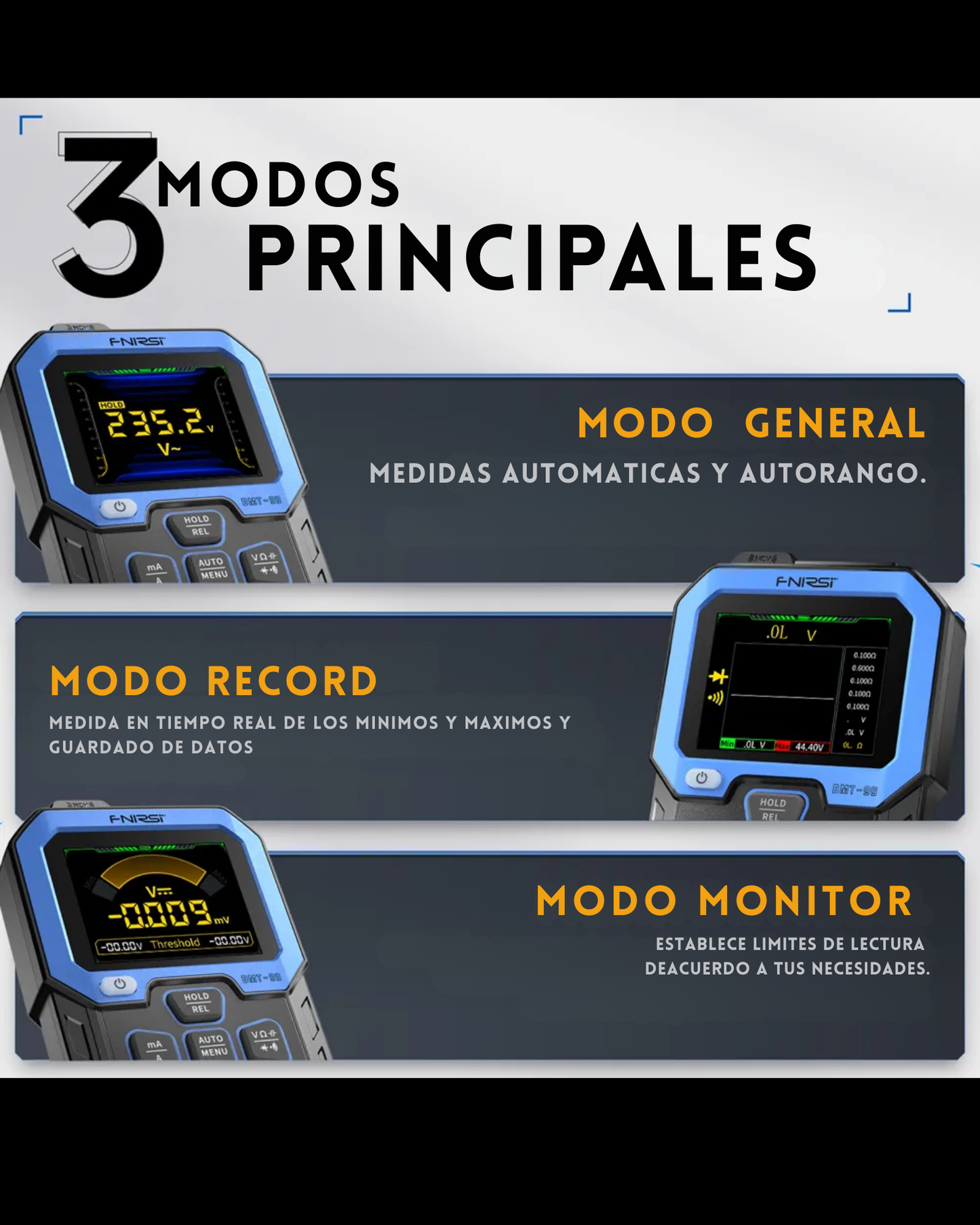 Multimetro digital medicion automatica recargable DMT-99 | Multimetro autorango con grafica de pulsos FNIRSI
