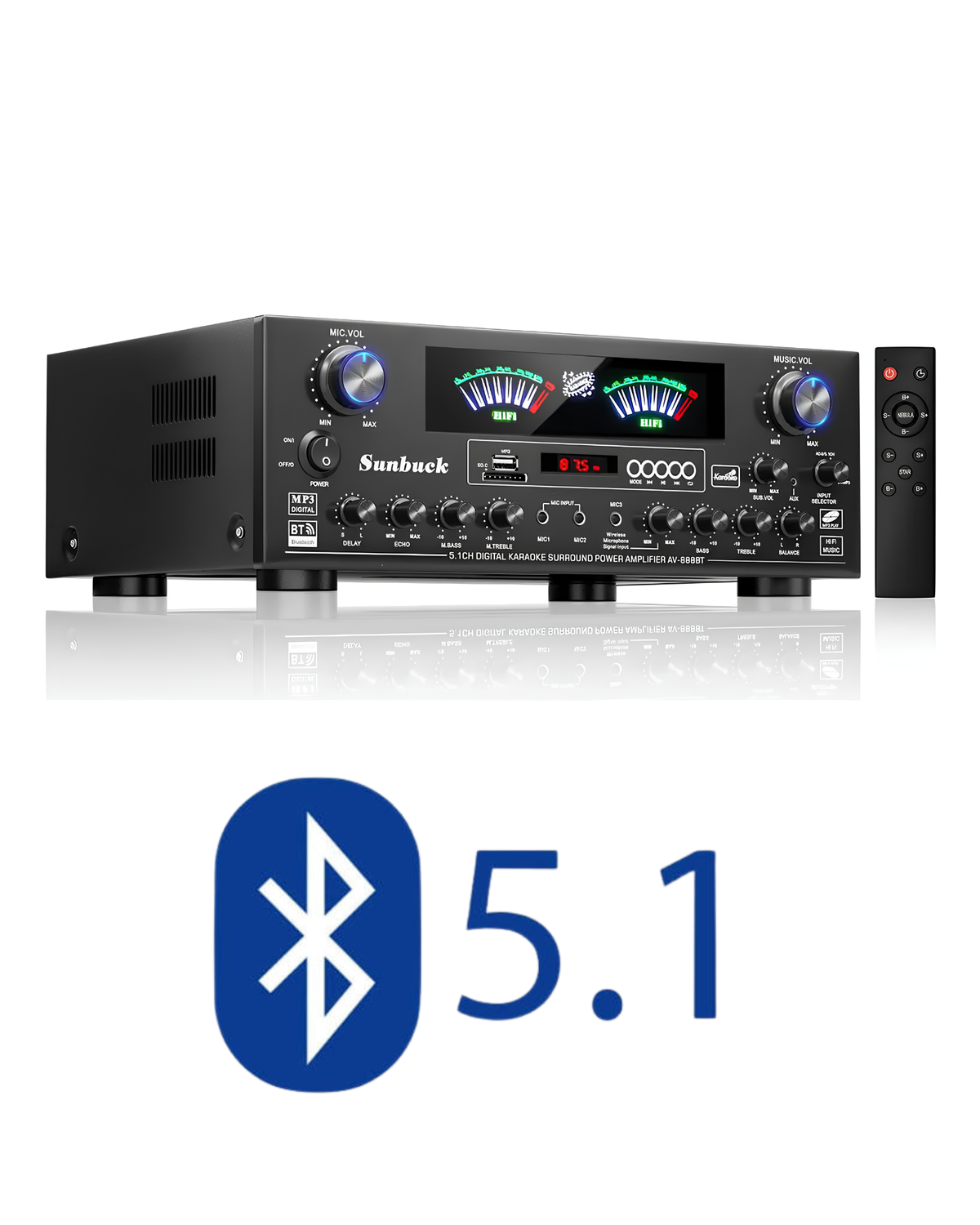 Amplificador de Audio Digital 3000W | Estereo para casa Bluetooth | Ideal para teatro en casa 5.1