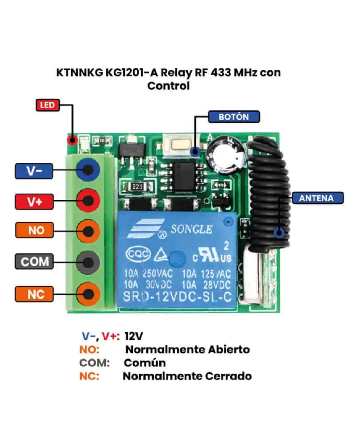 Modulo de Radiofrecuencia KTNNKG KG1201-A 433MHz | Relay con Control Remoto