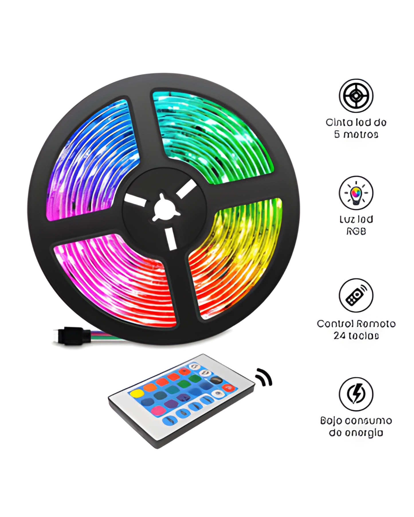 Rollo de Tira LED RGB Multicolor 5m | Cambio de colores | Incluye Fuente de Alimentación | 05103