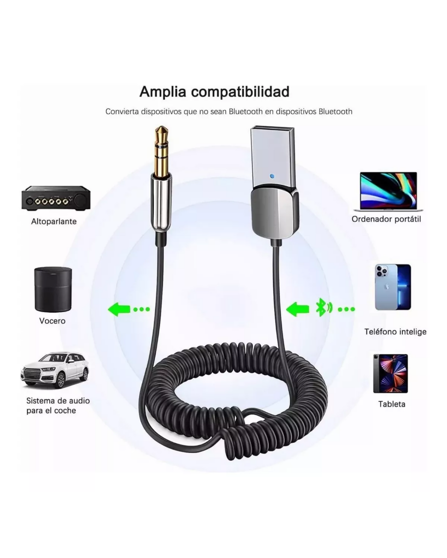 Receptor de Audio Bluetooth 5.1 Auxiliar 3.5mm para Automóvil