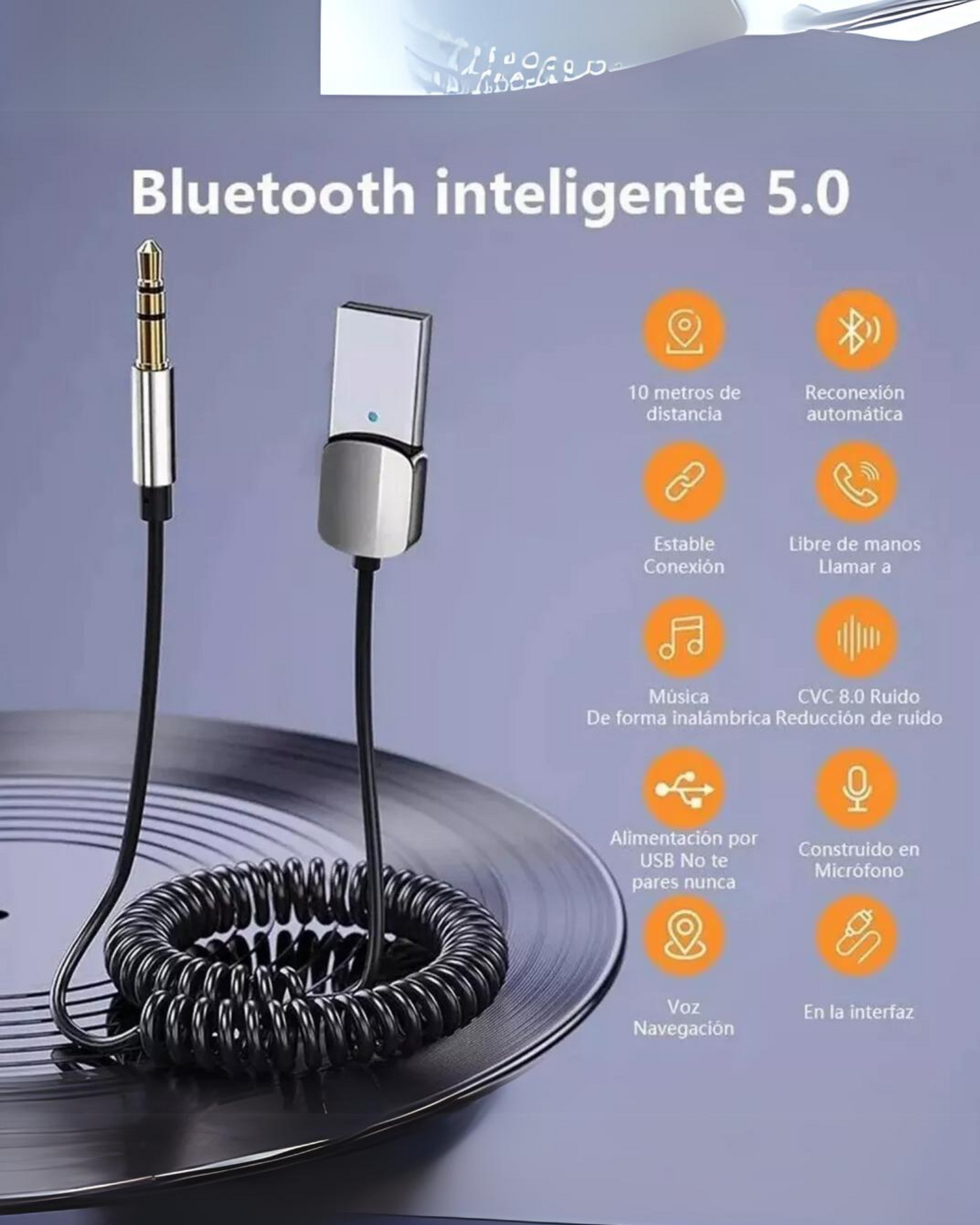 Receptor de Audio Bluetooth 5.1 Auxiliar 3.5mm para Automóvil