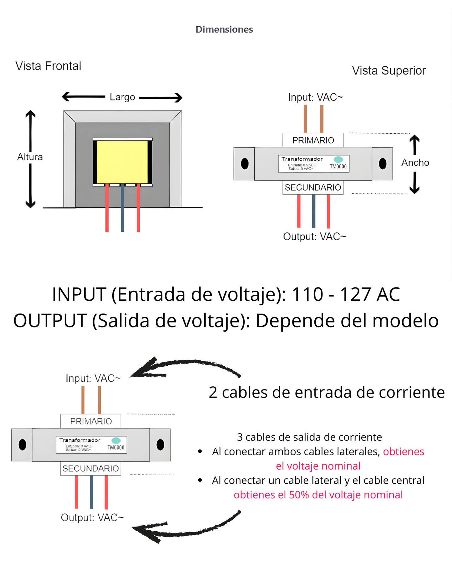 Transformador de Voltaje con Derivación Central AC | Transformador electrico con tap central | Diferentes Valores