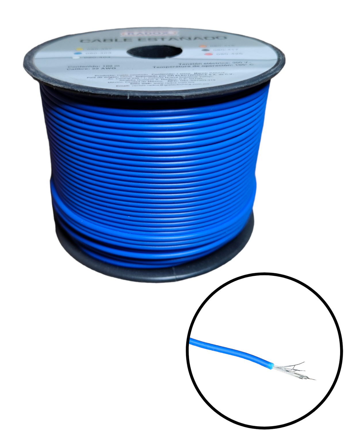Cable Eléctrico Estañado Unipolar Calibre #22 Rollo 100 metros