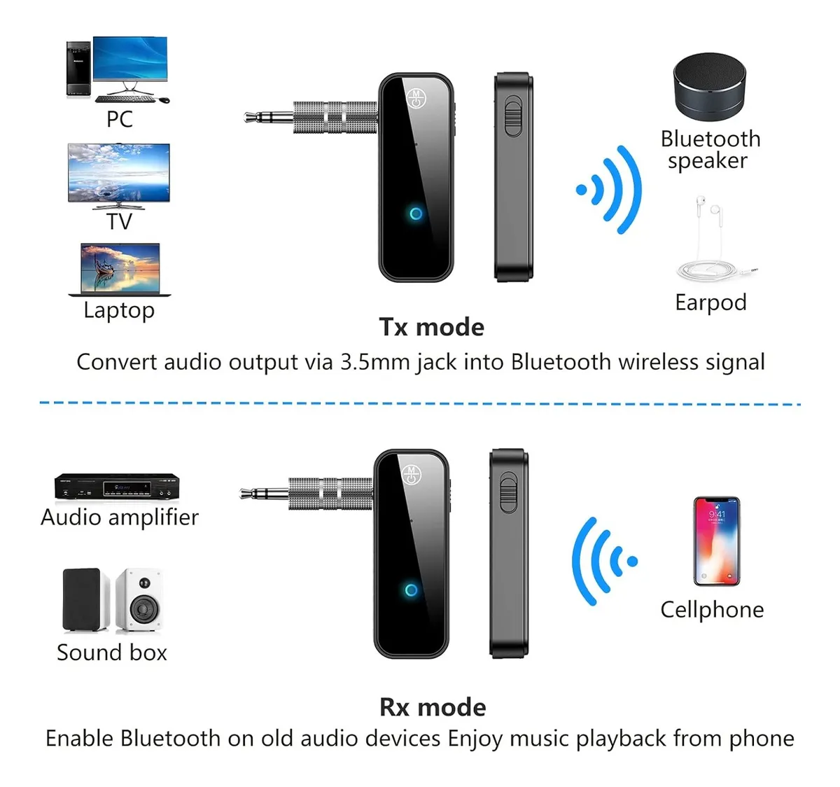 Receptor audio Bluetooth auxiliar para carro | Adaptador Bluetooth 3.5mm automovil