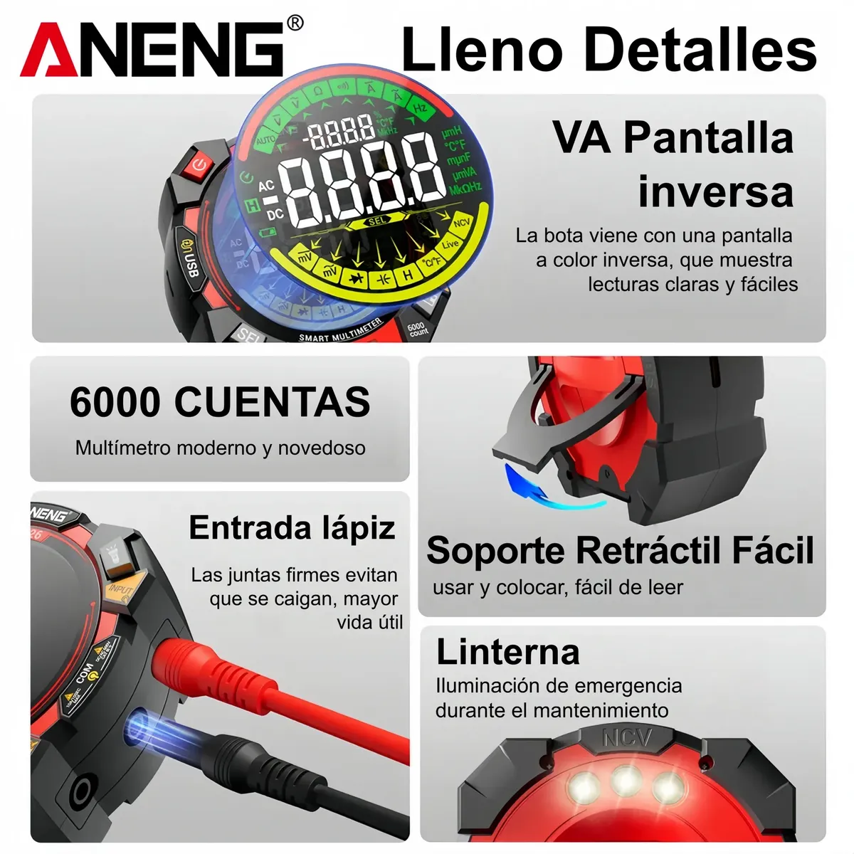 Multimetro digital medicion automatica recargable | Multimetro autorango ANENG