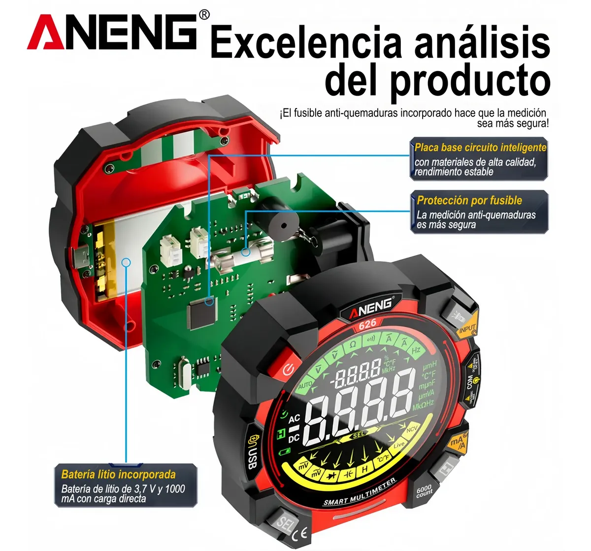 Multimetro digital medicion automatica recargable | Multimetro autorango ANENG