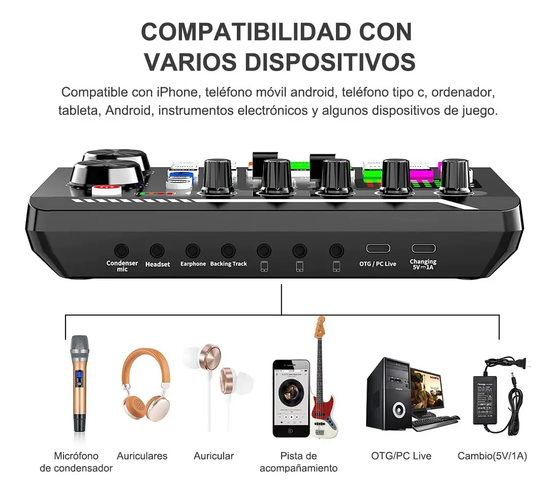 Tarjetas De Sonido Mezclador De Sonido Con Bluetooth F998 | Mezcladora de celular para podcast, grabaciones en vivo