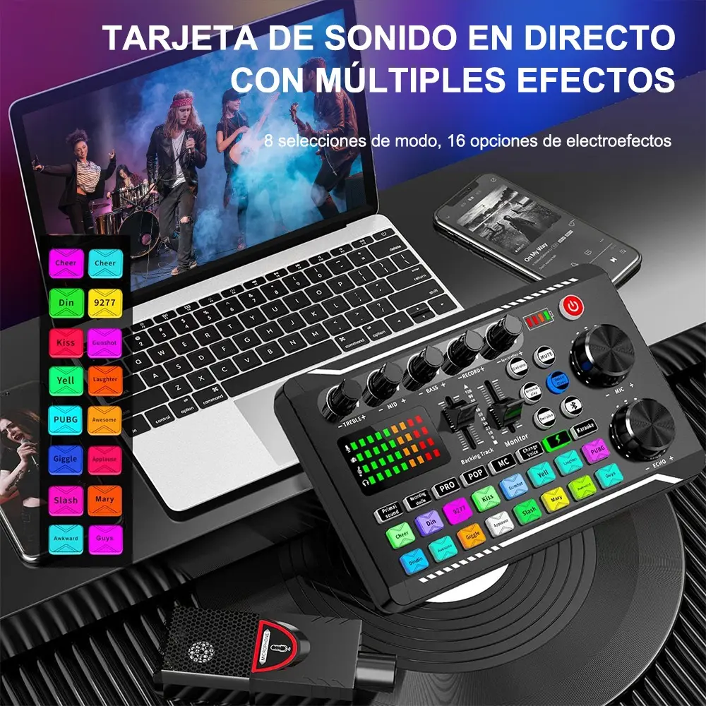 Tarjetas De Sonido Mezclador De Sonido Con Bluetooth F998 | Mezcladora de celular para podcast, grabaciones en vivo