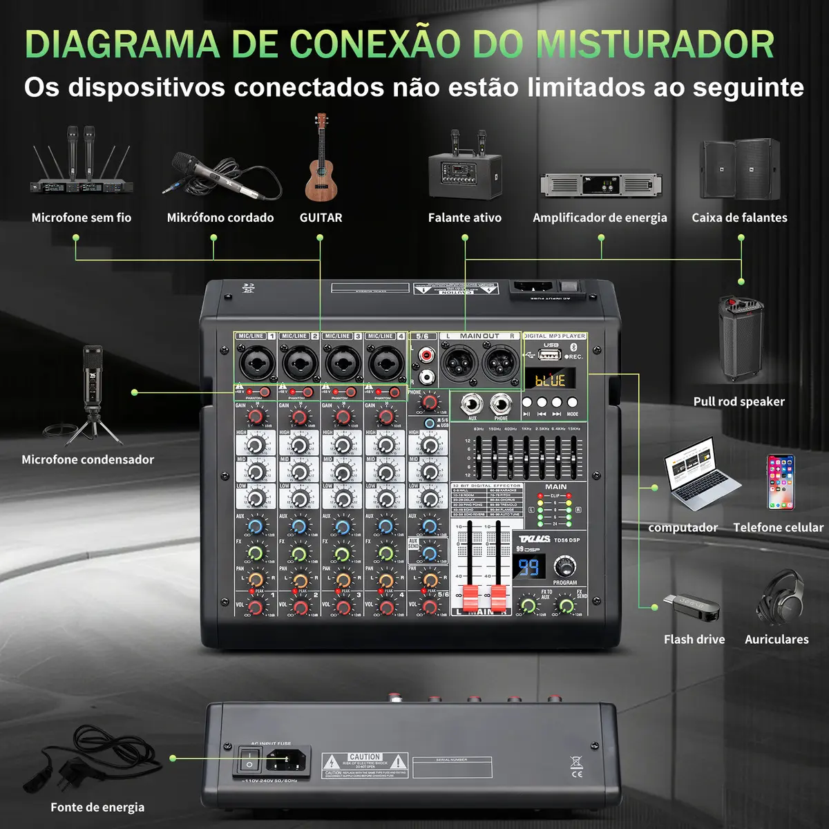 Mezcladora de Audio de 6 Canales 99DSP TKLBLS TDS6