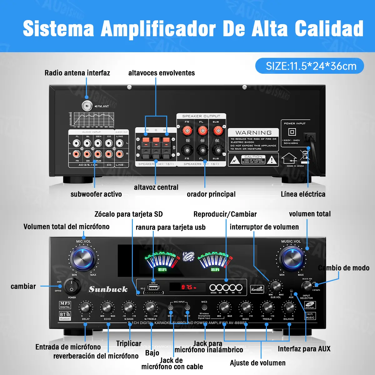 Amplificador de Audio Digital 3000W | Estereo para casa Bluetooth | Ideal para teatro en casa 5.1